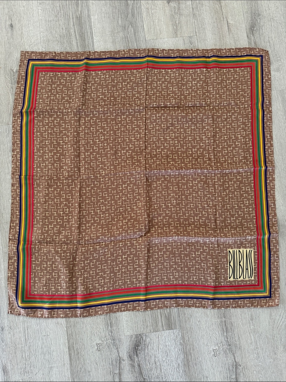 Vintage Bill Blass Silk Scarf Taupe Ivory Rainbow Stripe Iconic Rare